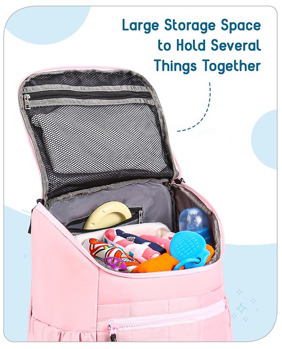 Babyhug Premium Quilted Stylish Water Resistant Diaper Backpack- Light Pink