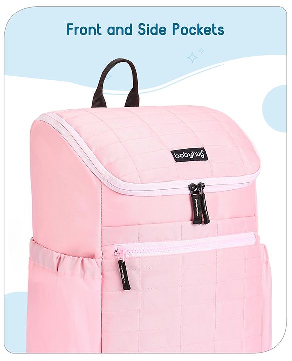 Babyhug Premium Quilted Stylish Water Resistant Diaper Backpack- Light Pink