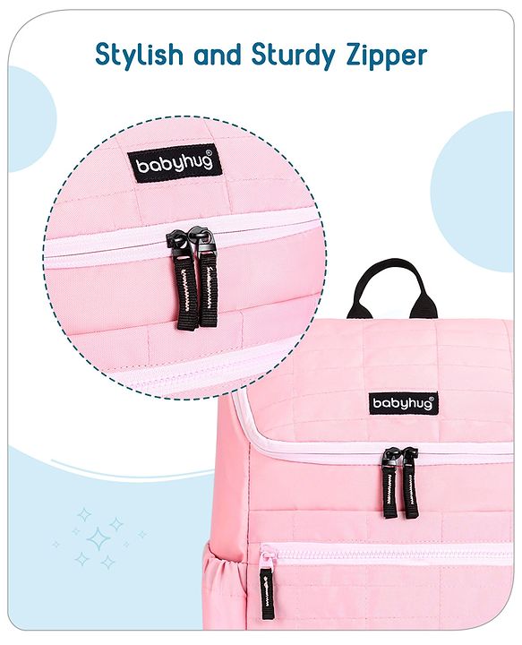 Babyhug Premium Quilted Stylish Water Resistant Diaper Backpack- Light Pink