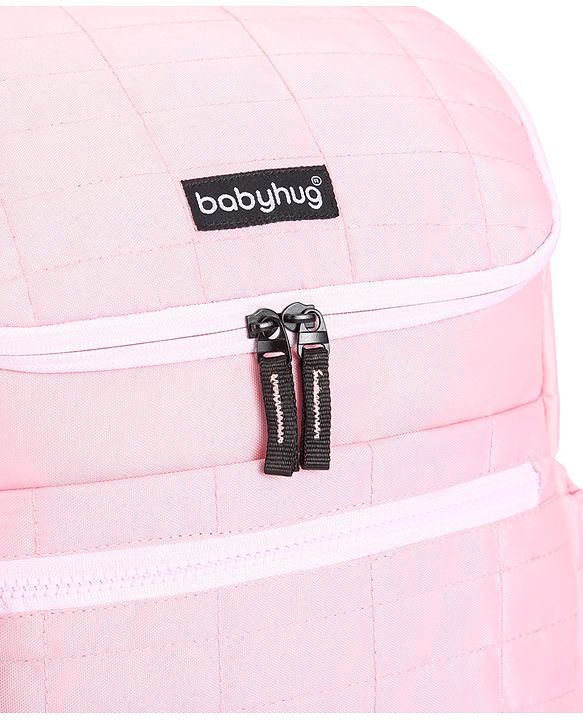 Babyhug Premium Quilted Stylish Water Resistant Diaper Backpack- Light Pink