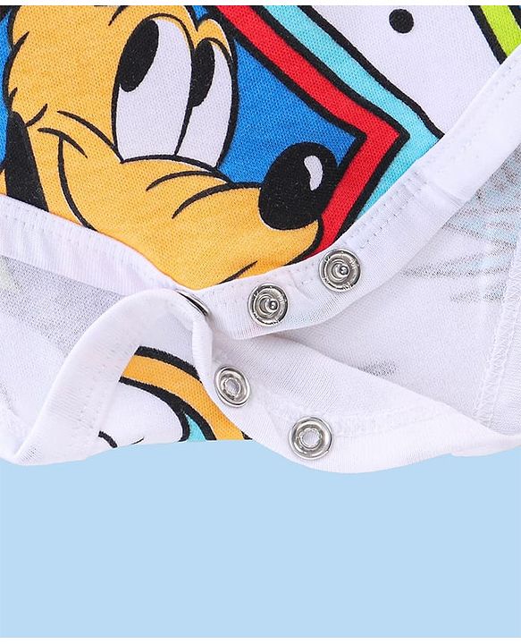 Babyhug Disney Cotton Knit Half Sleeves Mickey Mouse Printed Onesie - White