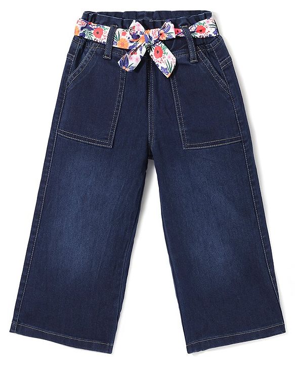 Babyhug Denim Full Sleeves Solid Stretchable Jeans with Cloth Belt - Blue