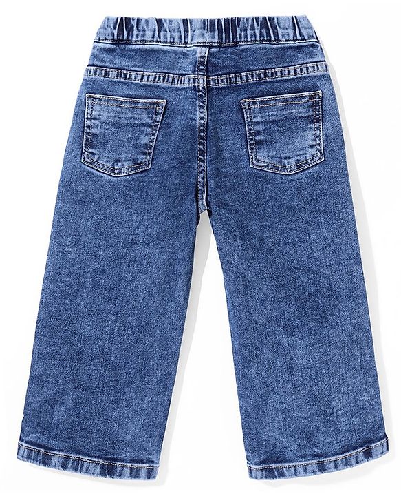 Babyhug Denim Full Length Butterfly Embroidered Stretchable Jeans - Blue