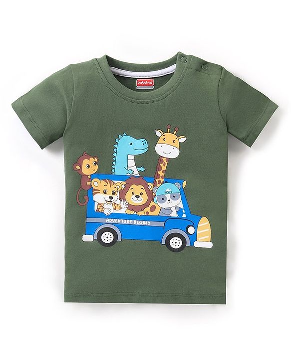 Babyhug Cotton Knit Half Sleeves Jungle Safari Print T-Shirt & Shorts Set - Green