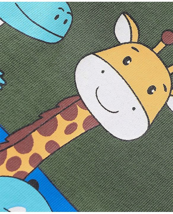 Babyhug Cotton Knit Half Sleeves Jungle Safari Print T-Shirt & Shorts Set - Green
