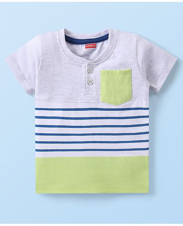Babyhug Single Jersey Knit Half Sleeves Striped T-Shirt & Shorts Set with Pocket Detailing - Multicolour