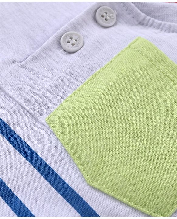 Babyhug Single Jersey Knit Half Sleeves Striped T-Shirt & Shorts Set with Pocket Detailing - Multicolour