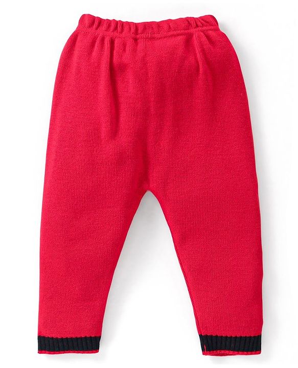 Babyhug Knitted Full Sleeves Sweater Set Text Design - Red