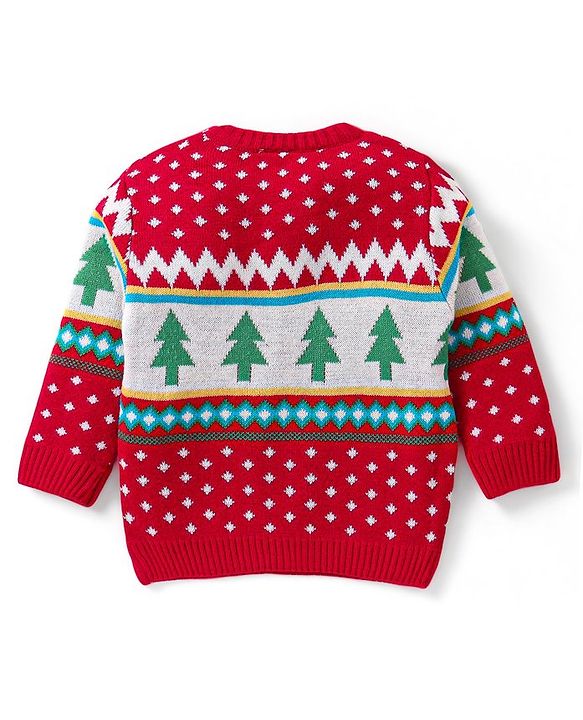 Babyhug Knitted Full Sleeves Baby Sweater Set with Tree Design - Red