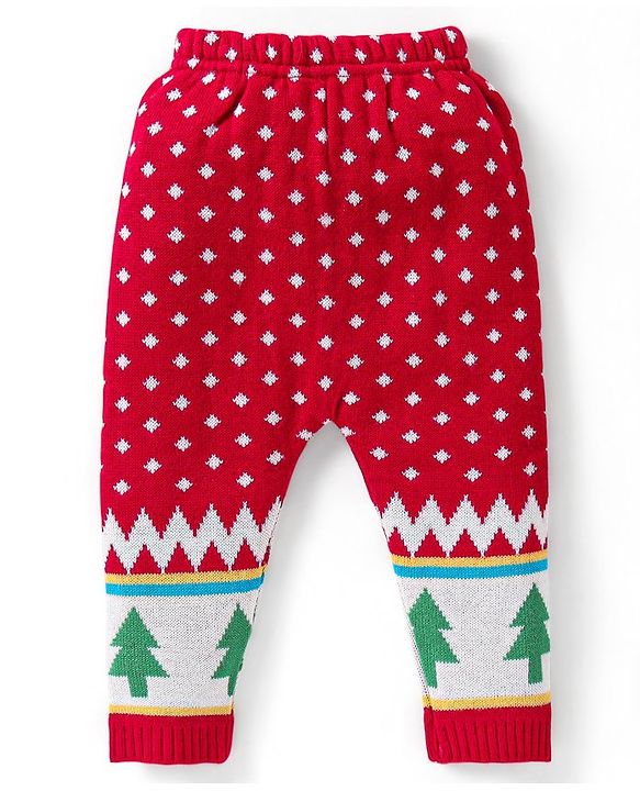 Babyhug Knitted Full Sleeves Baby Sweater Set with Tree Design - Red