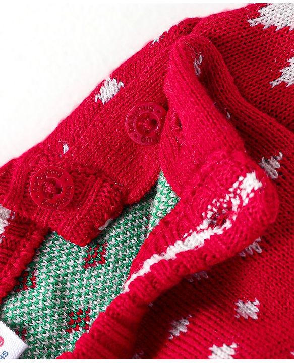 Babyhug Knitted Full Sleeves Baby Sweater Set with Tree Design - Red