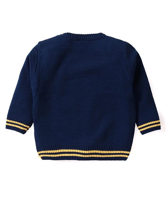 Babyhug Knitted Full Sleeves Baby Sweater Set with Deer Design - Navy Blue