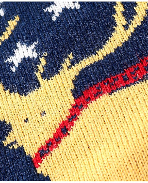Babyhug Knitted Full Sleeves Baby Sweater Set with Deer Design - Navy Blue
