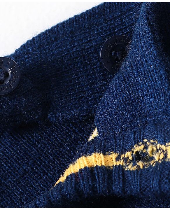 Babyhug Knitted Full Sleeves Baby Sweater Set with Deer Design - Navy Blue