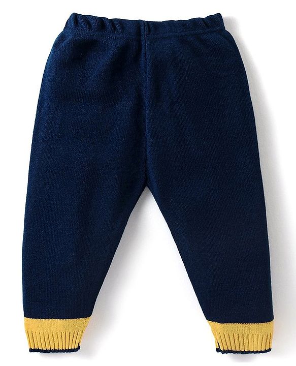 Babyhug Knitted Full Sleeves Pullover Sweater & Pant Set with Star Design - Navy Blue & Yellow