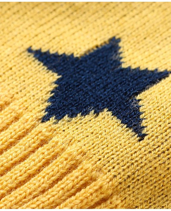 Babyhug Knitted Full Sleeves Pullover Sweater & Pant Set with Star Design - Navy Blue & Yellow