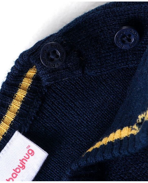 Babyhug Knitted Full Sleeves Pullover Sweater & Pant Set with Star Design - Navy Blue & Yellow