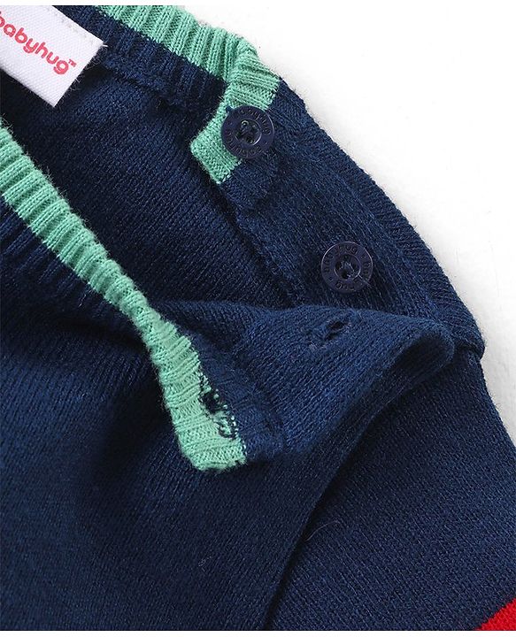 Babyhug Knitted Full Sleeves Striped Baby Sweater Set - Navy Blue