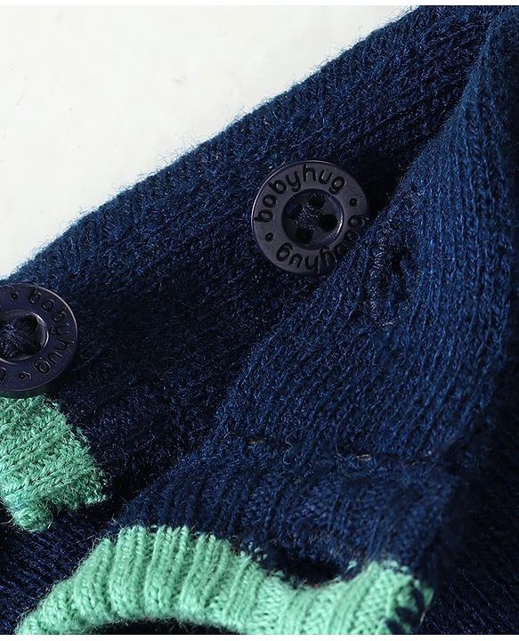 Babyhug Knitted Full Sleeves Striped Baby Sweater Set - Navy Blue