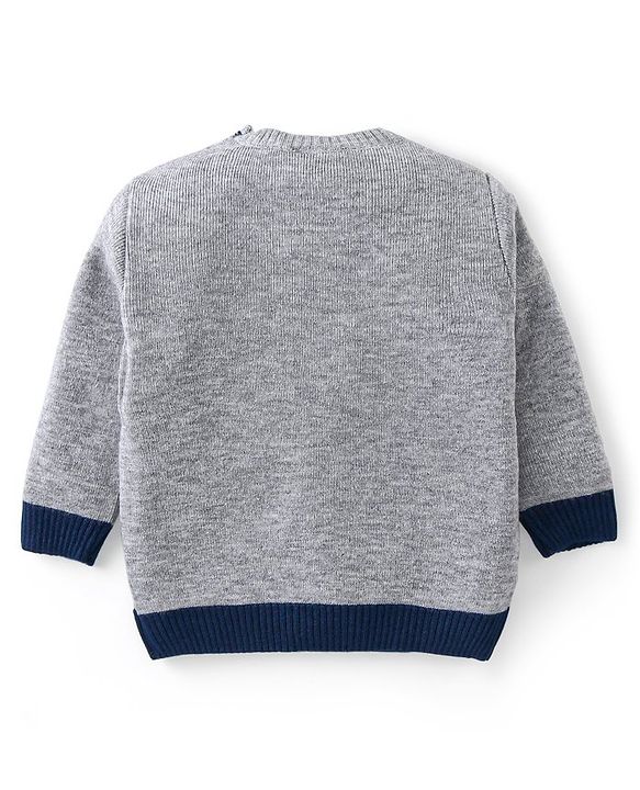 Babyhug Knit Full Sleeves Sweater & Pant Set Penguin Design - Navy Blue & Grey