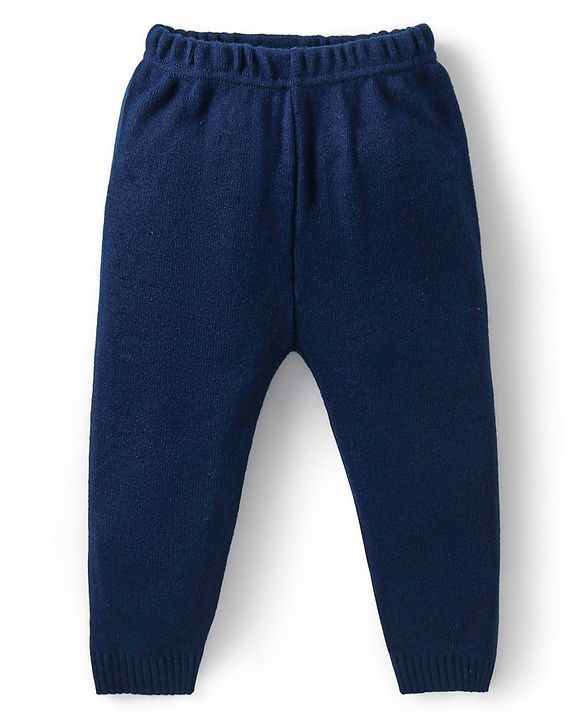 Babyhug Knit Full Sleeves Sweater & Pant Set Penguin Design - Navy Blue & Grey
