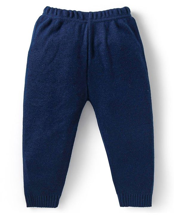 Babyhug Knit Full Sleeves Sweater & Pant Set Penguin Design - Navy Blue & Grey