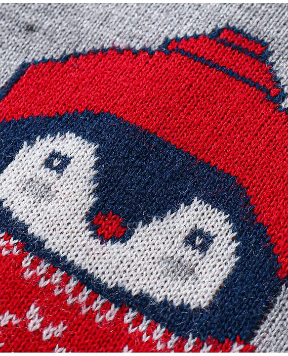 Babyhug Knit Full Sleeves Sweater & Pant Set Penguin Design - Navy Blue & Grey