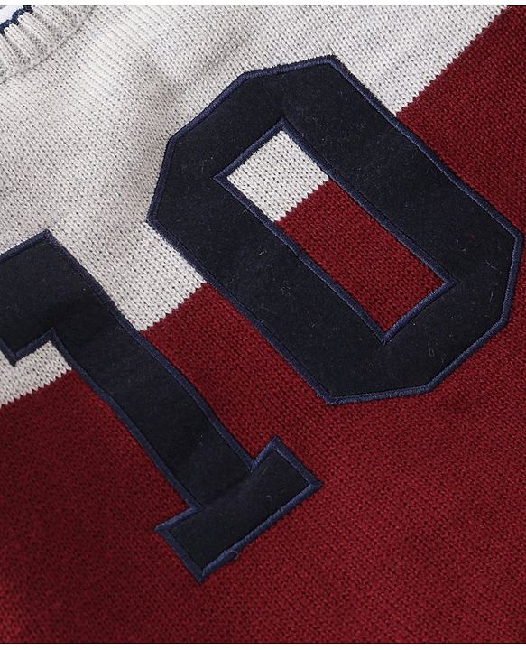 Babyhug Knit Full Sleeves Sweater Set with Colour Block Design & Number Embroidery - Grey & Red