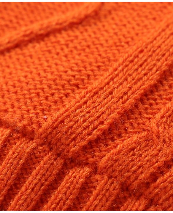 Babyhug Knitted Full Sleeves Front Open Sweater with Cable Knit Design- Grey & Orange