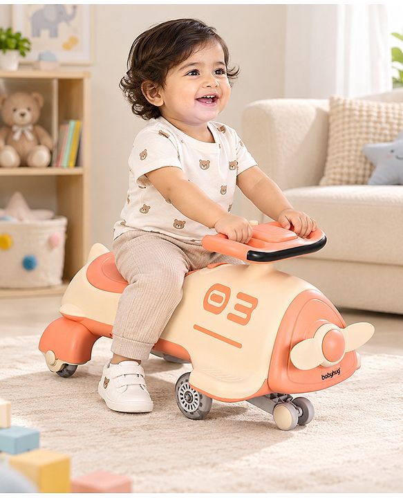 Babyhug Baby Magic Premium Aero Kids Magic Swing Car With Music Lights & ABEC 7 Bearing with PU LED Wheels - Orange