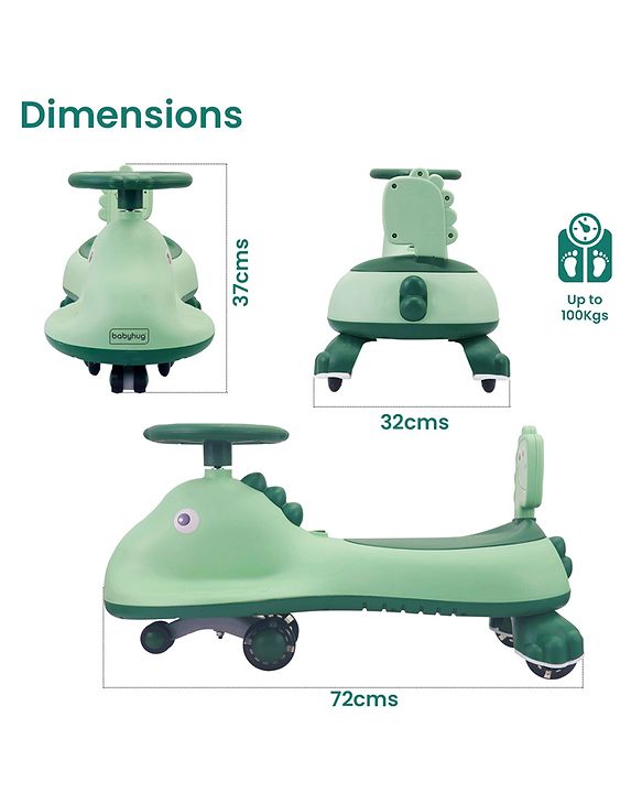 Babyhug Dino Drift Kids Swing Car with ABEC 7 Bearing,Lights,Muisc & PU LED Wheels