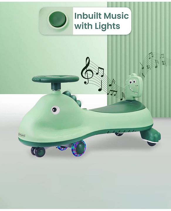 Babyhug Dino Drift Kids Swing Car with ABEC 7 Bearing,Lights,Muisc & PU LED Wheels