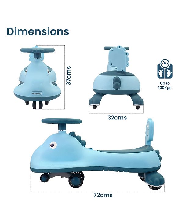 Babyhug Dino Drift Kids Swing Car with ABEC 7 Bearing,Lights,Muisc & PU LED Wheels - Multicolor