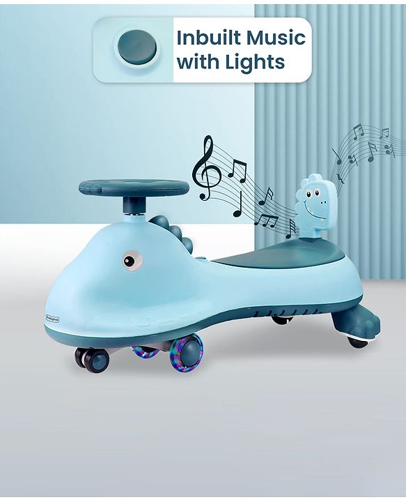 Babyhug Dino Drift Kids Swing Car with ABEC 7 Bearing,Lights,Muisc & PU LED Wheels - Multicolor