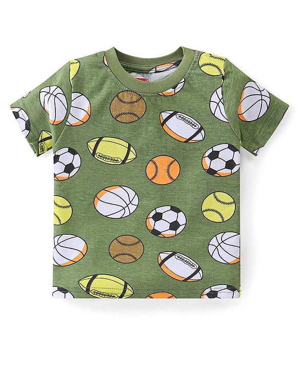 Babyhug Cotton Knit Half Sleeves Night Suit  With Football Print - Green