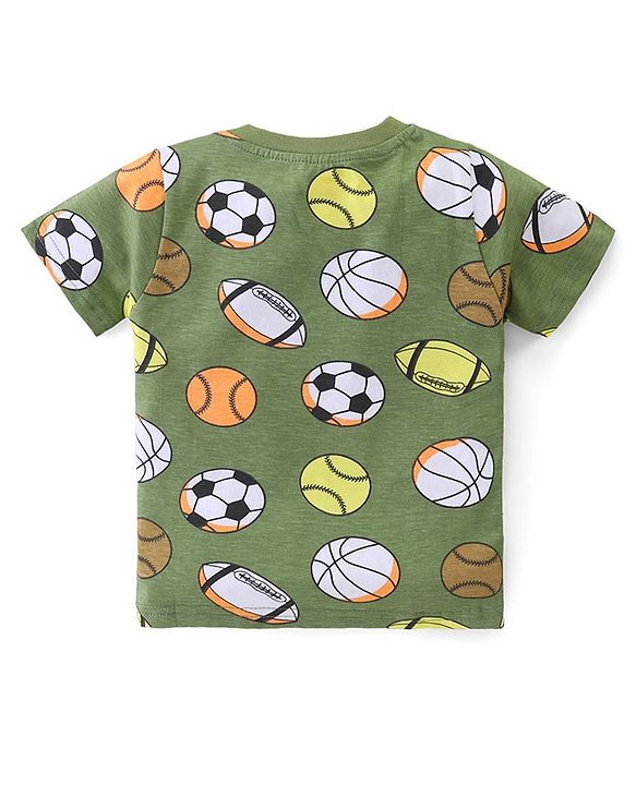 Babyhug Cotton Knit Half Sleeves Night Suit  With Football Print - Green