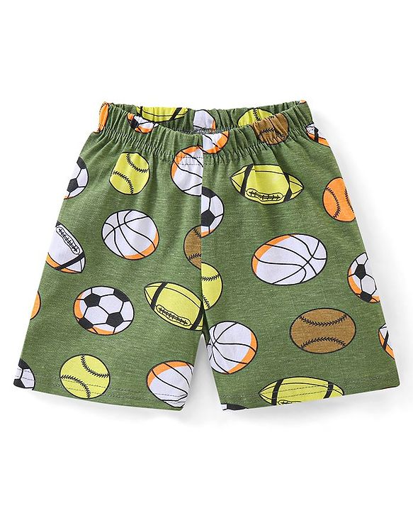 Babyhug Cotton Knit Half Sleeves Night Suit  With Football Print - Green