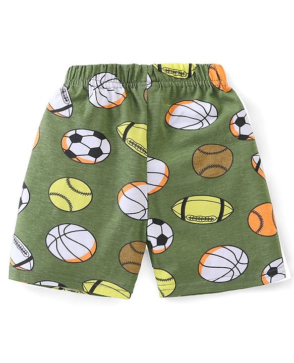 Babyhug Cotton Knit Half Sleeves Night Suit  With Football Print - Green