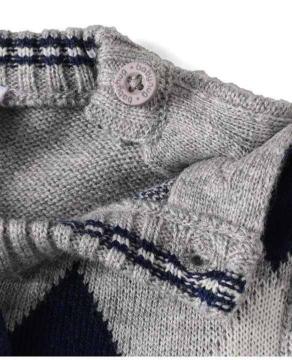 Babyhug Knitted Full Sleeves Pullover Sweater with Argyle Design & Bow Applique - Grey