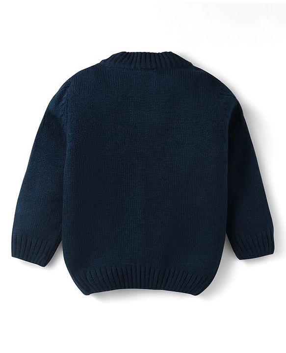 Babyhug Knitted Full Sleeves Pullover Solid Color Sweater - Navy Blue