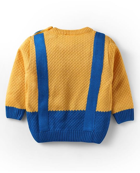 Babyhug Knit Full Sleeves Pullover Sweater With Bow Applique - Yellow