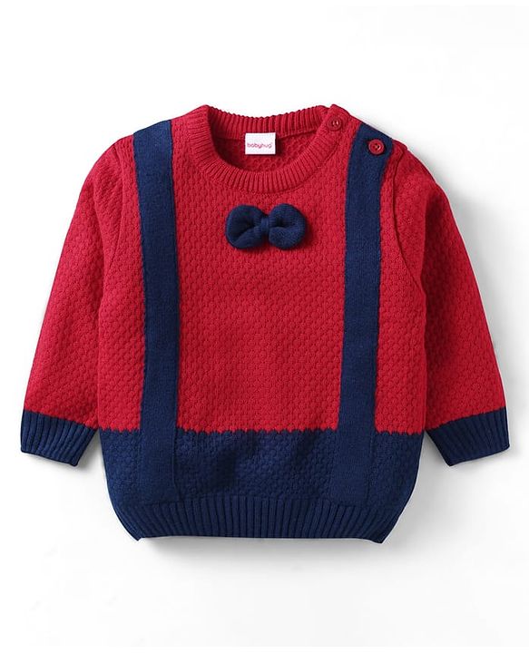 Babyhug Knit Full Sleeves Pullover Sweater With Bow Applique - Yellow