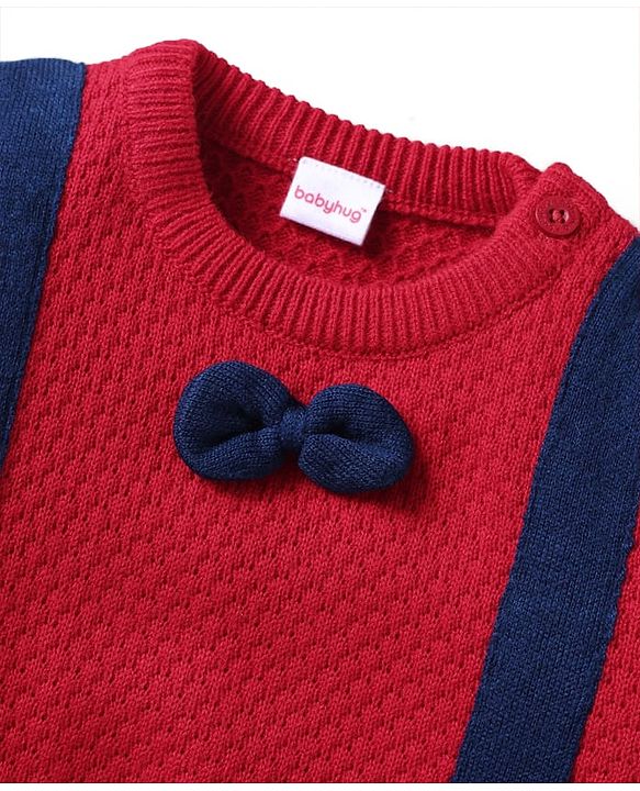 Babyhug Knit Full Sleeves Pullover Sweater With Bow Applique - Yellow