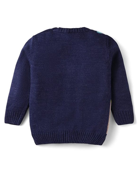 Babyhug Knitted Full Sleeves Pullover Sweater With Argyle Design - Navy Blue
