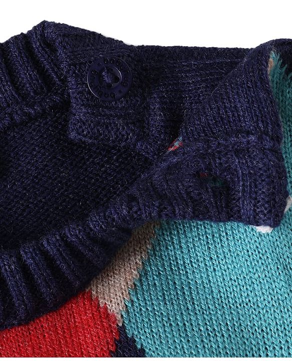Babyhug Knitted Full Sleeves Pullover Sweater With Argyle Design - Navy Blue