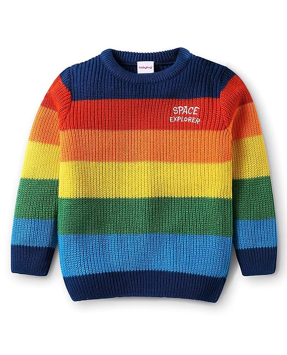 Babyhug Knitted Full Sleeves Pullovers Striped Sweater - Multicolor