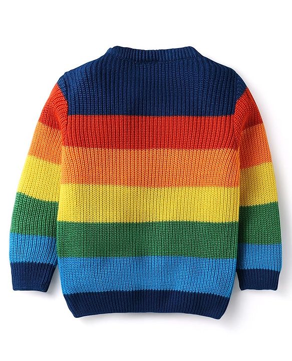 Babyhug Knitted Full Sleeves Pullovers Striped Sweater - Multicolor