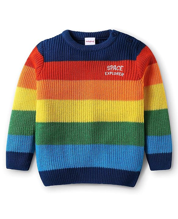 Babyhug Knitted Full Sleeves Pullovers Striped Sweater - Multicolor