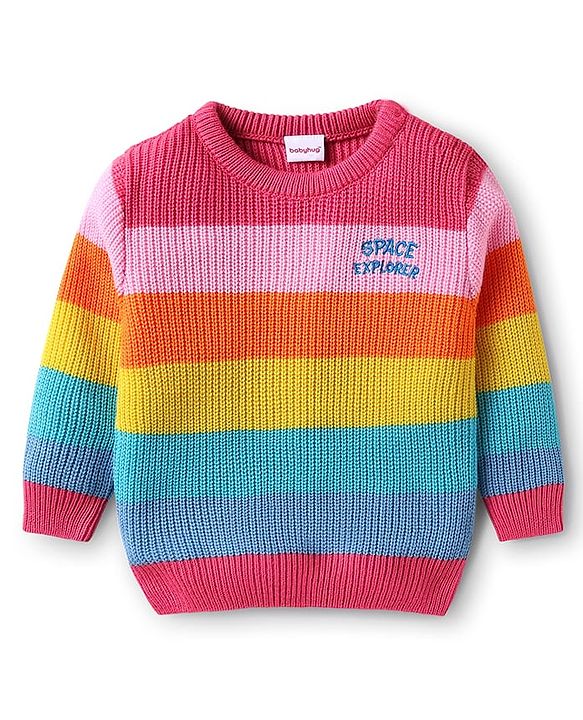 Babyhug Knitted Full Sleeves Pullovers Striped Sweater - Multicolor