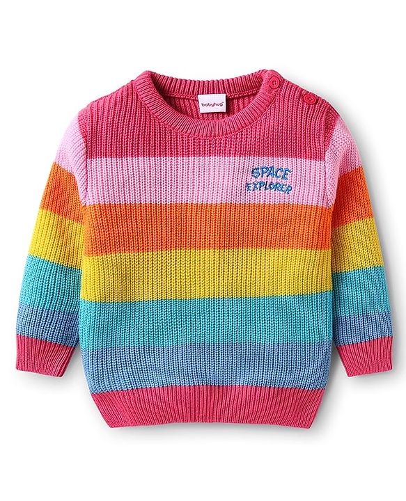 Babyhug Knitted Full Sleeves Pullovers Striped Sweater - Multicolor